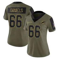 Women's Braeden Daniels Miami Dolphins No.66 Limited 2021 Salute To Service Jersey - Olive