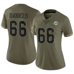 Women's Braeden Daniels Miami Dolphins No.66 Limited 2022 Salute To Service Jersey - Olive