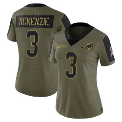 Women's Isaiah McKenzie Miami Dolphins No.3 Limited 2021 Salute To Service Jersey - Olive