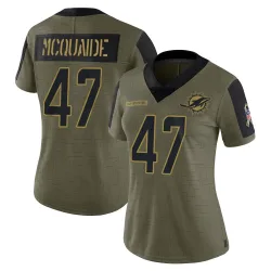 Women's Jake McQuaide Miami Dolphins No.47 Limited 2021 Salute To Service Jersey - Olive